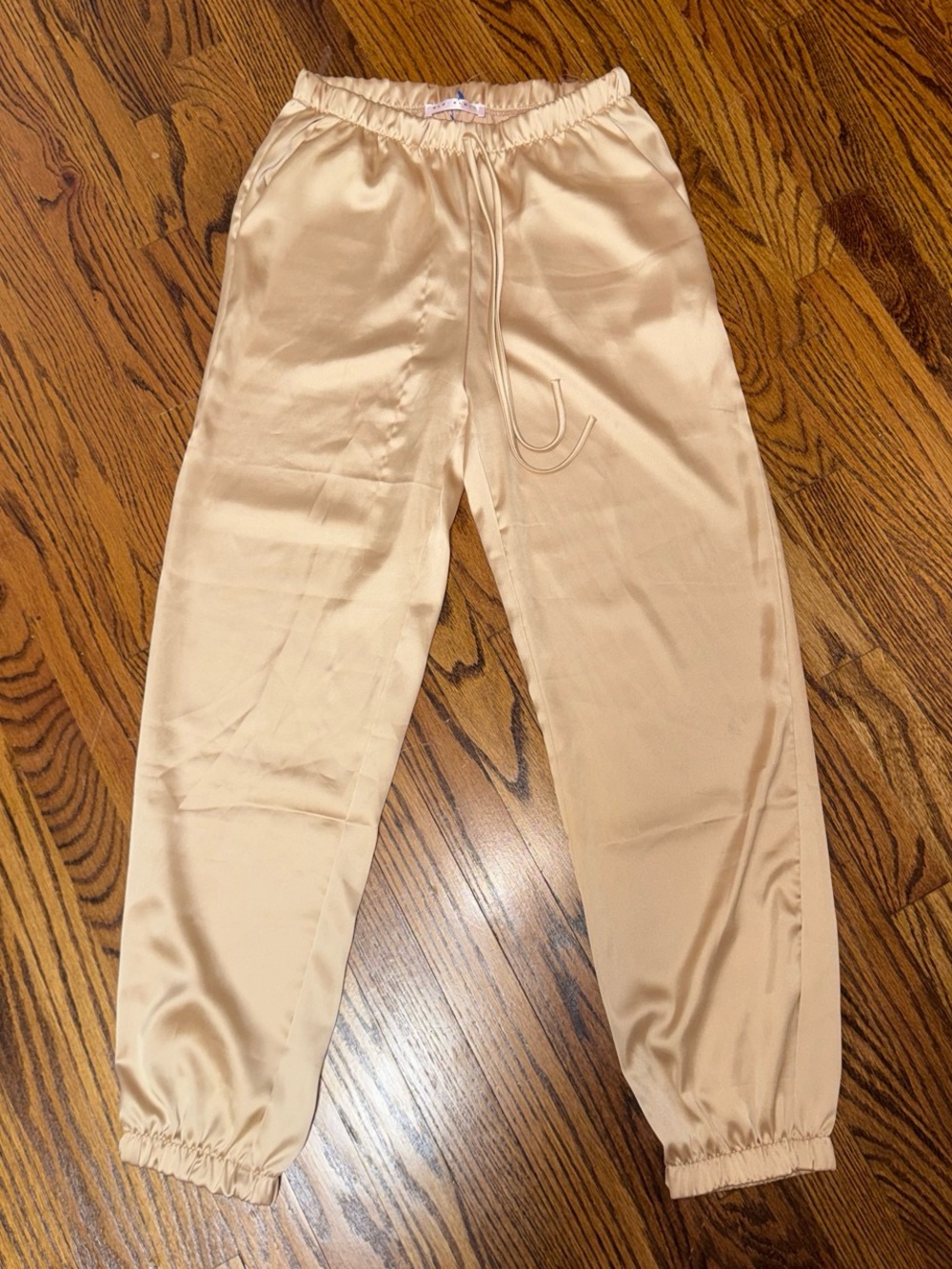 Blue Blush Cream Satin Jogger Pants for Kids